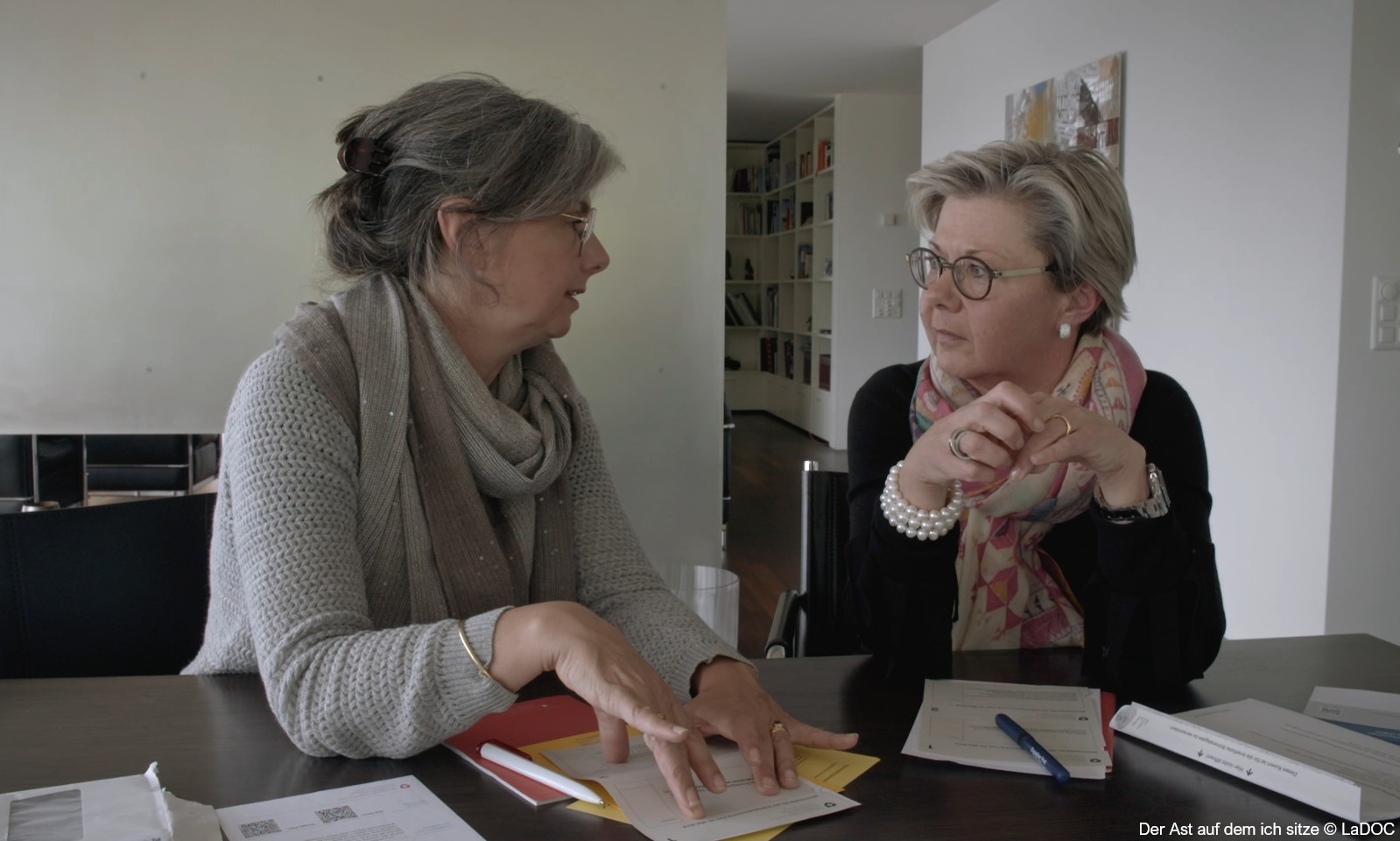 DER AST, AUF DEM ICH SITZE. Zu sehen ist die Regisseurin Luzia Schmid (l.) und Protagonistin Andrea Hodel-Schmid rechts (Credit: Bildersturm)